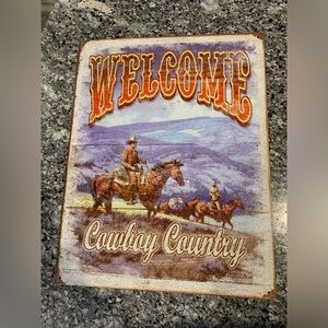 Welcome To Cowboy Country Metal Sign 16 x 12 1/2